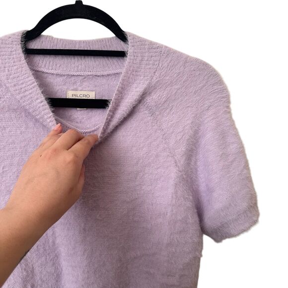 ANTHROPOLOGIE Pilcro Short Sleeve Knit Sweater Lavender NWOT Medium - Picture 3 of 4